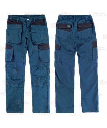 Pantalón laboral multibolsillos con tejido elástico color azafata/negro