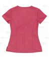 Casaca sanitaria entallada de cuello pico en tejido elástico color fucsia para mujer