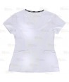 Casaca sanitaria entallada de cuello pico en tejido elástico color blanco para mujer