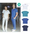 Casaca sanitaria de cuello pico en tejido elástico (Unisex)