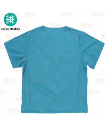 Casaca sanitaria de cuello pico en tejido elástico color turquesa (Unisex)