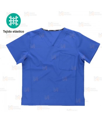 Casaca sanitaria de cuello pico en tejido elástico color royal (Unisex)