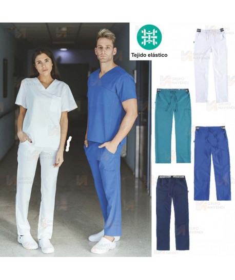 Pantalón sanitario con tejido elástico y cordones (Unisex)