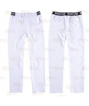 Pantalón sanitario con tejido elástico color blanco con cordones (Unisex)