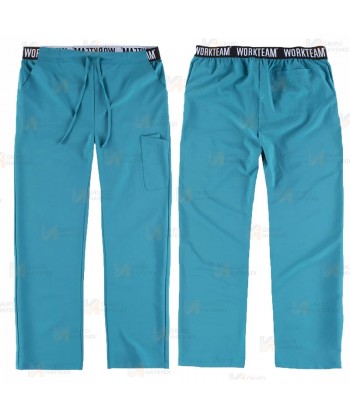 Pantalón sanitario con tejido elástico color turquesa con cordones (Unisex)