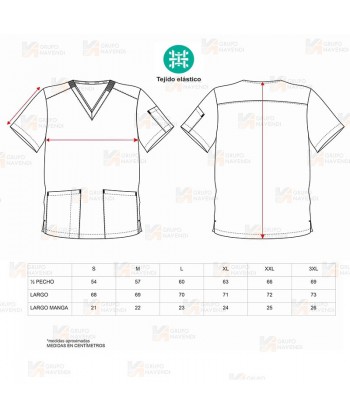 Casaca sanitaria de cuello pico en tejido elástico (Unisex)