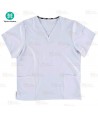 Casaca sanitaria de cuello pico en tejido elástico color blanco (Unisex)