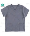 Casaca sanitaria de cuello pico en tejido elástico color gris (Unisex)