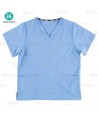 Casaca sanitaria de cuello pico en tejido elástico color celeste (Unisex)