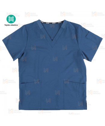 Casaca sanitaria de cuello pico en tejido elástico color azafata (Unisex)