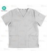 Casaca sanitaria de cuello pico en tejido elástico color gris claro (Unisex)