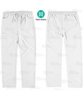 Pantalón sanitario con tejido elástico color blanco con cordones (Unisex)