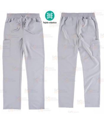 Pantalón sanitario con tejido elástico color gris claro con cordones (Unisex)