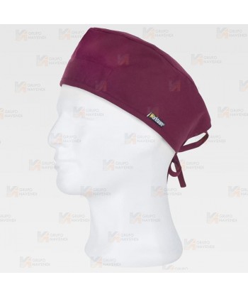 Gorro sanitario con ajuste de tiras color granate