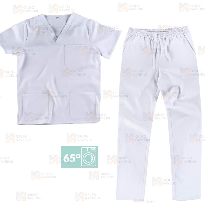 Conjunto sanitario unisex que soporta lavados a 60ºC color blanco