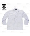 Chaqueta económica de cocina de manga larga con corchetes de color blanco