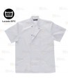 Chaqueta económica de cocina de manga corta con corchetes de color blanco