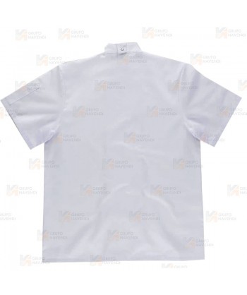 Chaqueta económica de cocina de manga corta con corchetes de color blanco