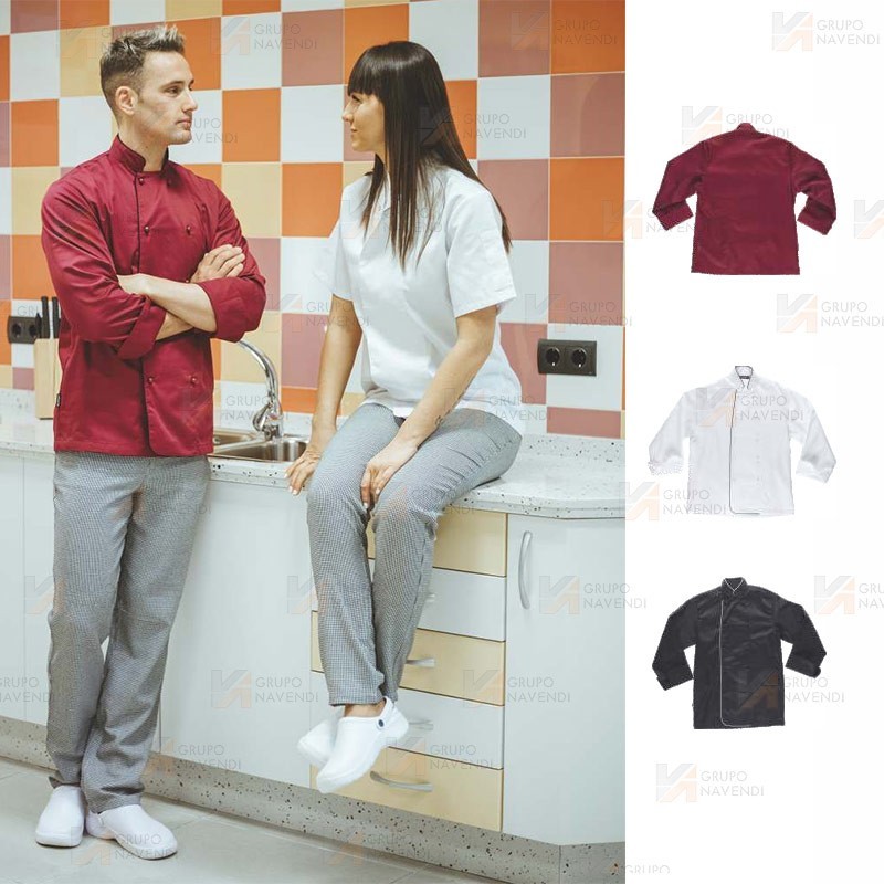 Chaqueta de cocina unisex de manga larga y puños