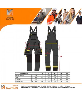 Peto bicolor bielástico multibolsillos de moderno diseño