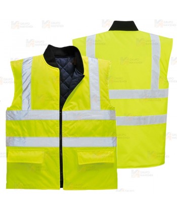 Chaleco reversible y acolchado de alta visibilidad color amarillo flúor