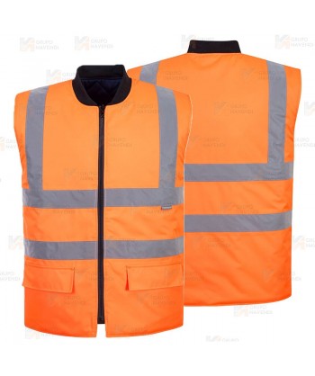 Chaleco reversible y acolchado de alta visibilidad color naranja flúor