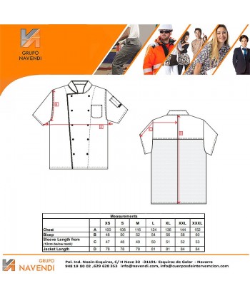 Chaqueta unisex de cocina de manga corta con cierre de botones chupete