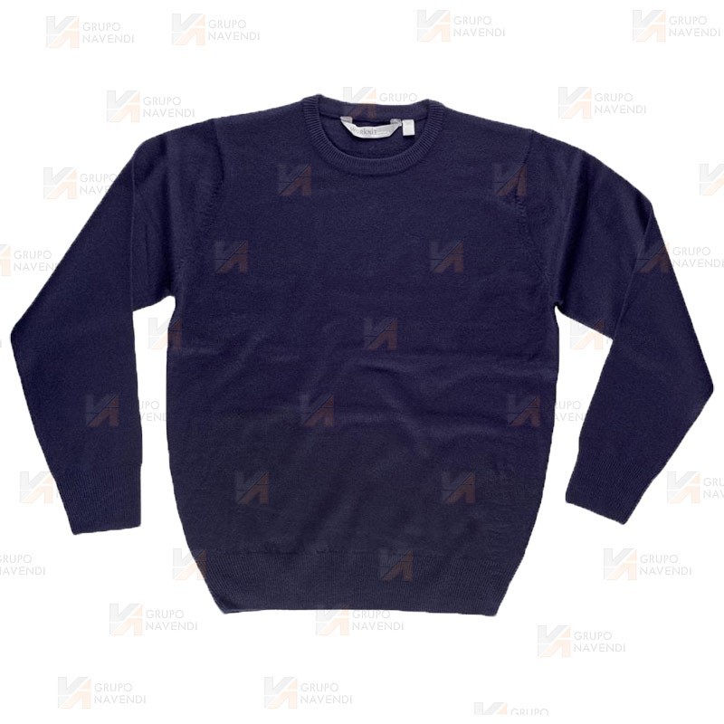 Jersey fino de cuello redondo color azul marino