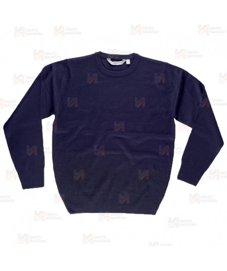 Jersey fino de cuello redondo color azul marino