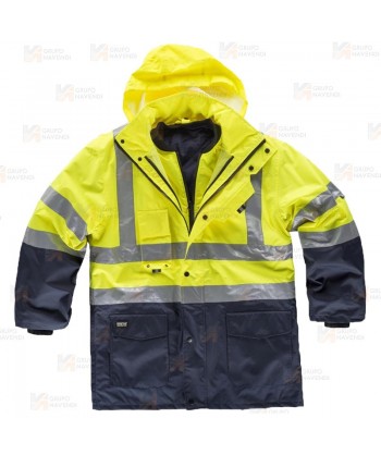 Parka alta visibilidad bicolor, desmontable amarillo flúor y marino