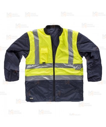 Parka alta visibilidad bicolor, desmontable amarillo flúor y marino