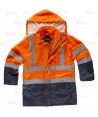 Parka alta visibilidad bicolor, desmontable naranja flúor y marino
