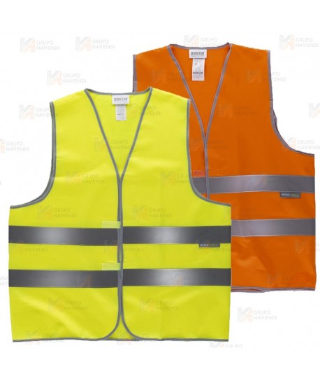 Chaleco económico de alta visibilidad clase 2 con cierre velcro color naranja flúor