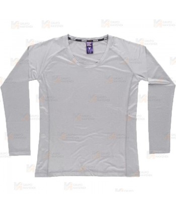 Camiseta técnica de manga larga y cuello redondo color gris claro para mujer