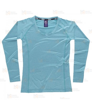 Camiseta técnica de manga larga y cuello redondo color turquesa para mujer