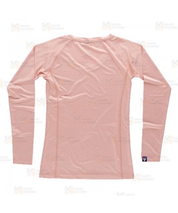 Camiseta técnica de manga larga y cuello redondo color melocotón para mujer