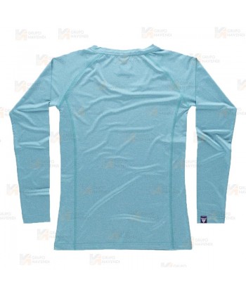 Camiseta técnica de manga larga y cuello redondo color turquesa para mujer
