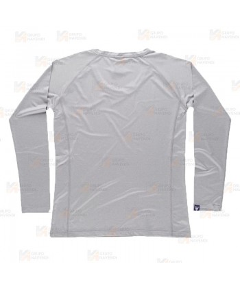 Camiseta técnica de manga larga y cuello redondo color gris claro para mujer
