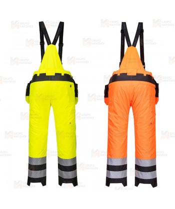 Peto bicolor de alta visibilidad amarillo flúor y negro con forro y con refuerzos