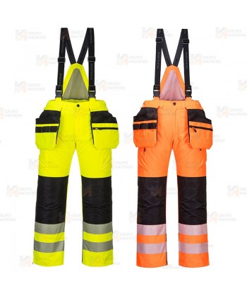Peto bicolor de alta visibilidad amarillo flúor y negro con forro y con refuerzos