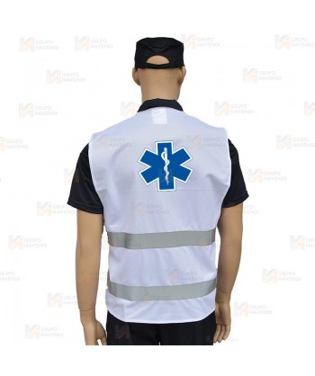 Chaleco ligero impermeable blanco con cintas reflectantes