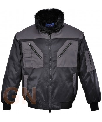 Cazadora bicolor con mangas desmontables negra gris
