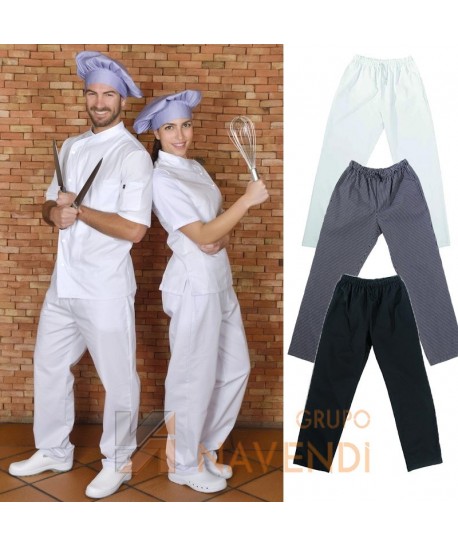 Pantalón de cocina lisos y de raya fina con bolsillos y cordón
