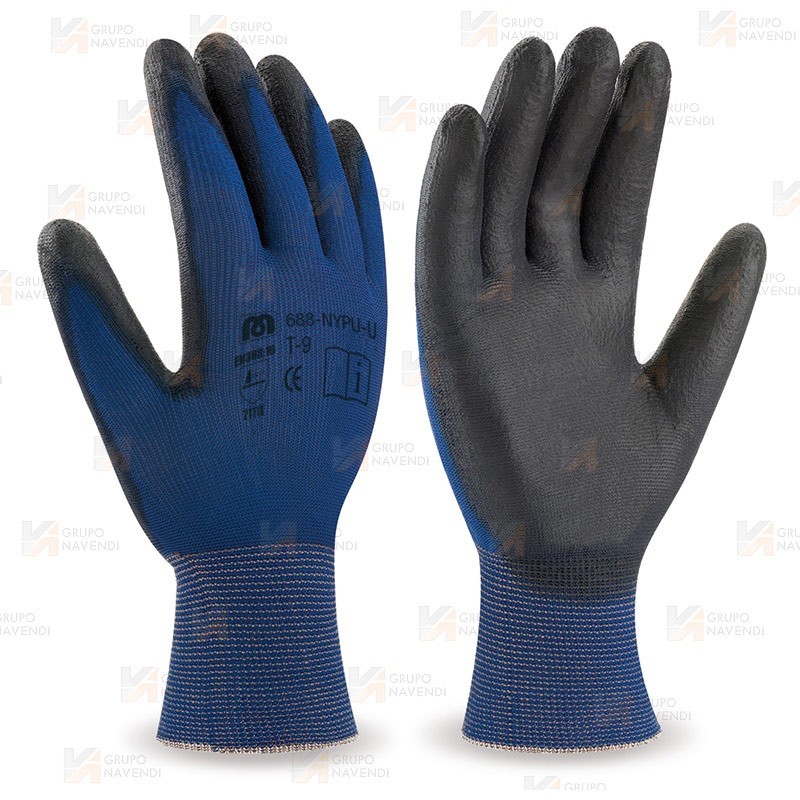 Guante de nylon ultra-fino con recubrimiento de PU negro