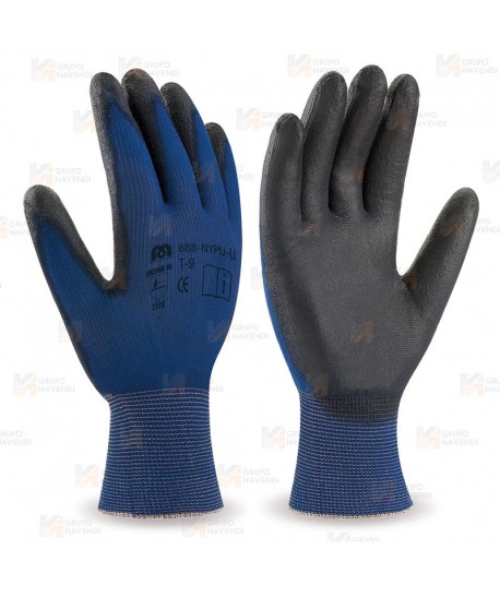 Guante de nylon ultra-fino con recubrimiento de PU negro