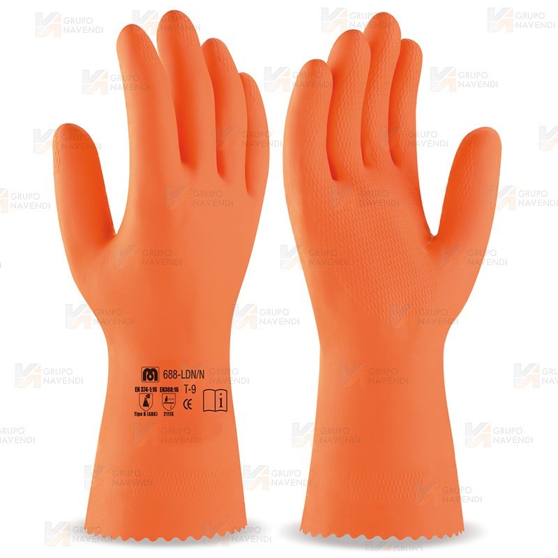 Guantes largos de látex naranja para productos químicos