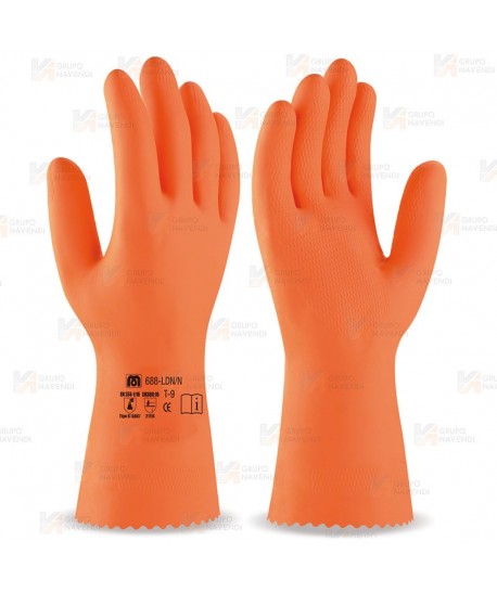 Guantes largos de látex naranja para productos químicos
