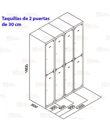 Taquilla de tres módulos con 8 puertas con cerradura
