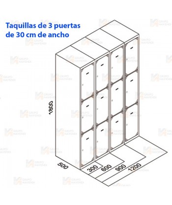 Taquilla metálica de tres puertas (Dos módulos)