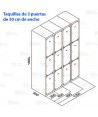 Taquilla metálica de tres puertas (Dos módulos)
